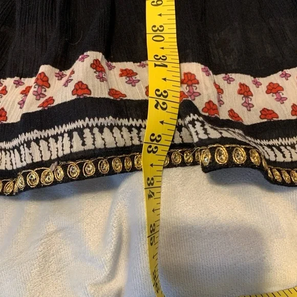 Free People Black gardenia tunic gold embellished dress medium balloon sleeves - Picture 8 of 10